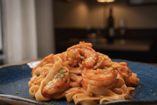 Těstoviny s rajčaty, krevetami a bílým vínem – rychlý oběd s nádechem Itálie
