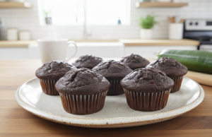Domácí čokoládové muffiny připravené z cukety – Recept na zdravé mlsání! Zdravé cuketové muffiny s ovesnými vločkami a čokoládou – vláčné, bez výčitek a hotové za 30 minut