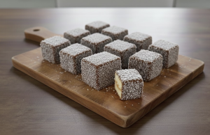 Kokosové kostky máčené v kakaovém přelivu: Vláčný moučník ke kávě