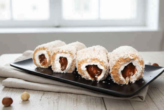 Nepečené kokosové rolky s piškoty a karamelovým krémem: Luxus bez trouby