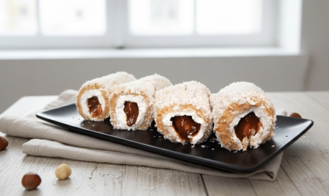 Nepečené kokosové rolky s piškoty a karamelovým krémem: Luxus bez trouby