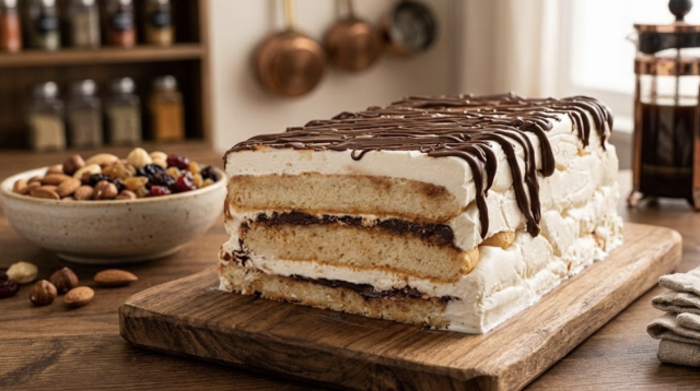 Nepečený piškotový dezert s krémem a Nutellou: rychlá sladká dobrota bez pečení