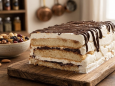 Vynikající piškotový zákusek s nutellou a krémem – Snadná a rychlá příprava! Nepečený piškotový dezert s krémem a Nutellou: rychlá sladká dobrota bez pečení