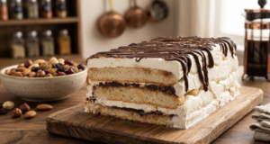 Vynikající piškotový zákusek s nutellou a krémem – Snadná a rychlá příprava! Nepečený piškotový dezert s krémem a Nutellou: rychlá sladká dobrota bez pečení