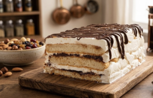 Vynikající piškotový zákusek s nutellou a krémem – Snadná a rychlá příprava! Nepečený piškotový dezert s krémem a Nutellou: rychlá sladká dobrota bez pečení