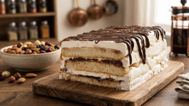 Nepečený piškotový dezert s krémem a Nutellou: rychlá sladká dobrota bez pečení