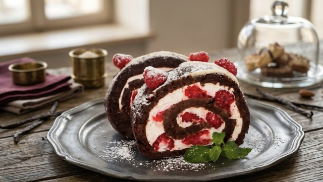 Nepečená roláda s malinami a šlehačkovým krémem: rychlý dezert z Bebe sušenek