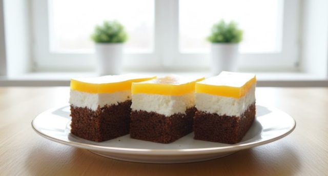 Řezy se šuměnkovou želatinou a tvarohovým krémem – barevný dezert na plech Řezy se šuměnkovou želatinou a tvarohovým krémem – barevný dezert na plech