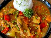 Vepřová pečeně po cikánsku: Bohatá omáčka s lečem a hráškem Cikánská pečeně se zeleninou a jasmínovou rýží – poctivá klasika