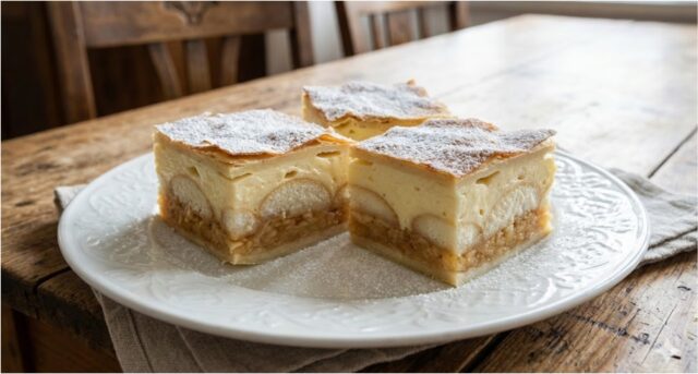 Jablečný koláč z listového těsta s tvarohem a piškoty – lepší než štrúdl