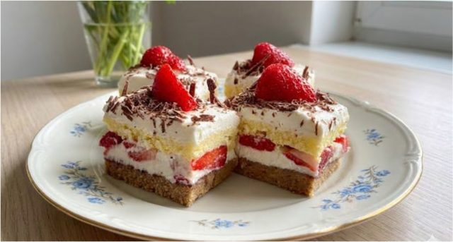 Dvoubarevné řezy s jahodami, mascarpone a bílou čokoládou