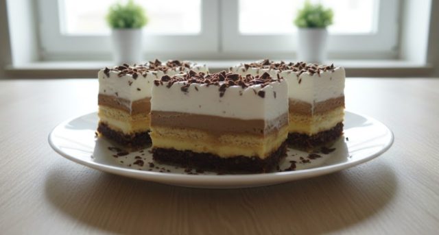 Kinder bueno řezy s nadýchaným ořechovým korpusem, dvěma pudinkovými krémy a šlehačkou. Kinder bueno řezy s nadýchaným ořechovým korpusem, dvěma pudinkovými krémy a šlehačkou.