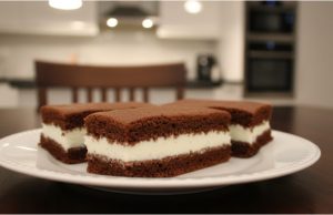 Domácí mléčný řez – jemný kakaový korpus s medovým krémem