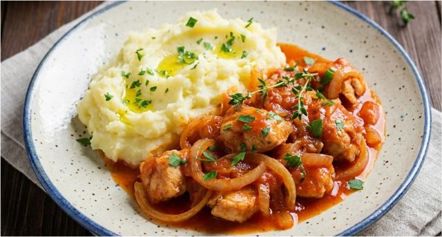 Kuřecí prsa na cibuli se sójovou omáčkou – rychlý oběd z trouby