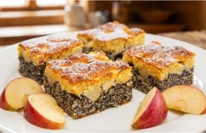 Makový koláč s jablky: Jednoduchý a neuvěřitelně vláčný moučník Jablečno-makový koláč z dvoubarevného těsta – jednoduchý moučník ke kávě