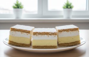 Lahodné medové řezy: Tradiční recept, který se rozplývá na jazyku Medové řezy s vanilkovým krémem a šlehačkou – vláčný klasický moučník