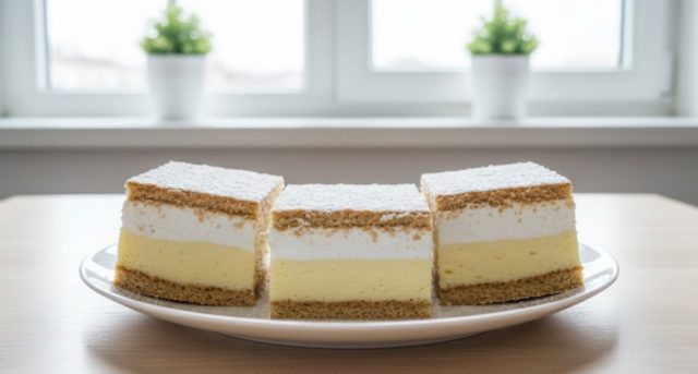 Medové řezy s vanilkovým krémem a šlehačkou – vláčný klasický moučník