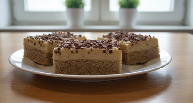 Ořechové řezy s karamelovým krémem – luxusní zákusek s vláčným piškotem