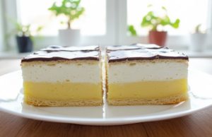 Domácí krémeš z listového těsta: Cukrářský skvost na vašem stole Domácí krémeš z listového těsta s vanilkovým krémem a čokoládou