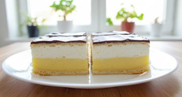 Domácí krémeš z listového těsta s vanilkovým krémem a čokoládou