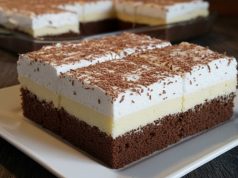 Famózní krémový zákusek: Čokoládový korpus se sněhovou čepicí Luxusní kakaový zákusek se žloutkovým krémem a sněhem