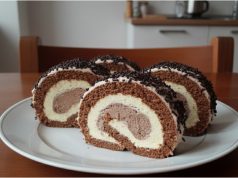 Dvoubarevná roláda s vařeným krémem a čokoládou