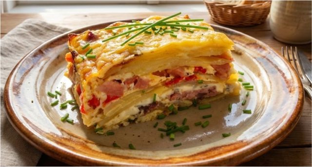 Zapékané brambory s uzeninou a sýry – poctivý oběd z jednoho pekáčku