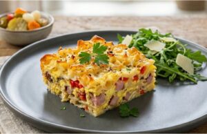 Zapékané těstoviny se zeleninou a žampiony: Šťavnatá večeře z jednoho pekáče Zapékané těstoviny se zeleninou, slaninou a vajíčkovou zálivkou