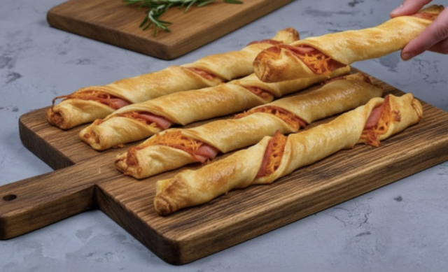 Sýrové tyčinky z listového těsta s prosciuttem: rychlé pohoštění