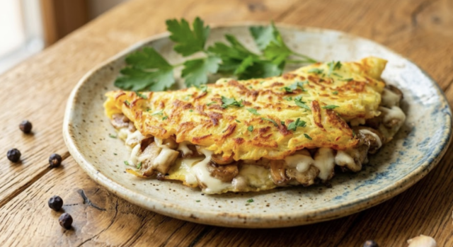 Smažený bramborák s houbovou směsí a sýrem: Rychlý a sytý recept z brambor