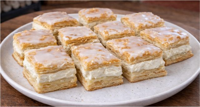 Věnečkové řezy na plechu s vanilkovým krémem a šlehačkou – jednodušší než klasické věnečky