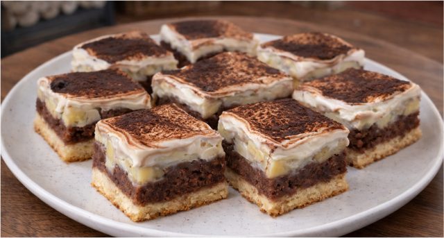 Banánová buchta s horkým pudinkem a zakysanou smetanou – vláčný dezert z přezrálých banánů