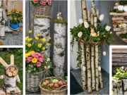 Při čištění zahrady sesbírali březové dřevo, které následně proměnili v jarní dekorace