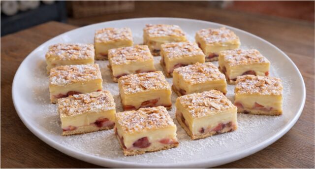 Luxusní pudinkové řezy z listového těsta s piškoty, ovocem a likérem