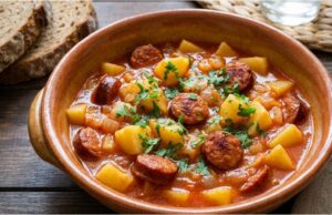 Slepý (falešný) guláš: Bleskový oběd či večeře z jednoho hrnce Slepý guláš s klobásou a bramborami – rychlá večeře hotová do 30 minut