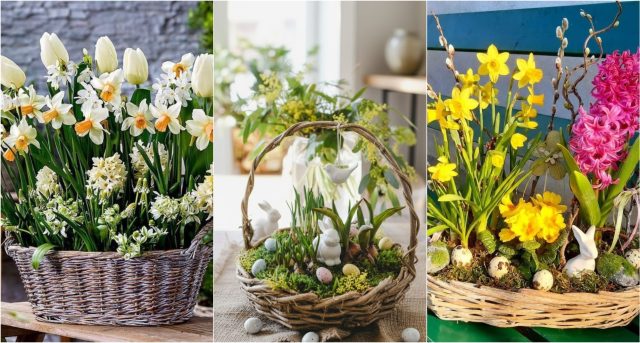 jarní dekorace z proutěného koše