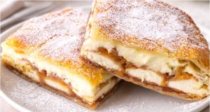 Rychlé jablečno-pudinkové řezy z listového těsta: Vláčná klasika, která nikdy nezklame Jablečno-pudinkové řezy z listového těsta: Rychlý dezert jako od babičky