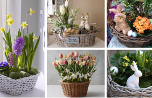 Proměňte obyčejný proutěný košík, který jsme předělali na krásnou jarní dekoraci