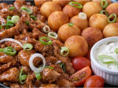 Rychlé vepřové nudličky v lesklé omáčce s křupavými kroketami