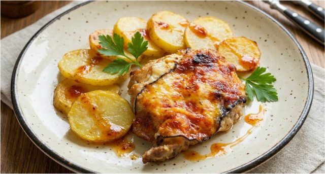 Šťavnaté vepřové kotlety zapékané s nivou a slaninou – hotové za 30 minut Šťavnaté vepřové kotlety zapékané s nivou a slaninou – hotové za 30 minut