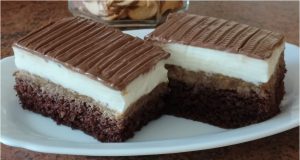 Obrácený jablečník s pudinkovým tvarohem a čokoládovou polevou