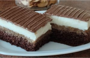 Obrácený jablečník s pudinkovým tvarohem a čokoládovou polevou