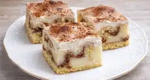 Vynikající pudinková buchta se zakysanou smetanou Pudinková buchta se zakysanou smetanou: Vláčný dezert s vanilkovým pudinkem