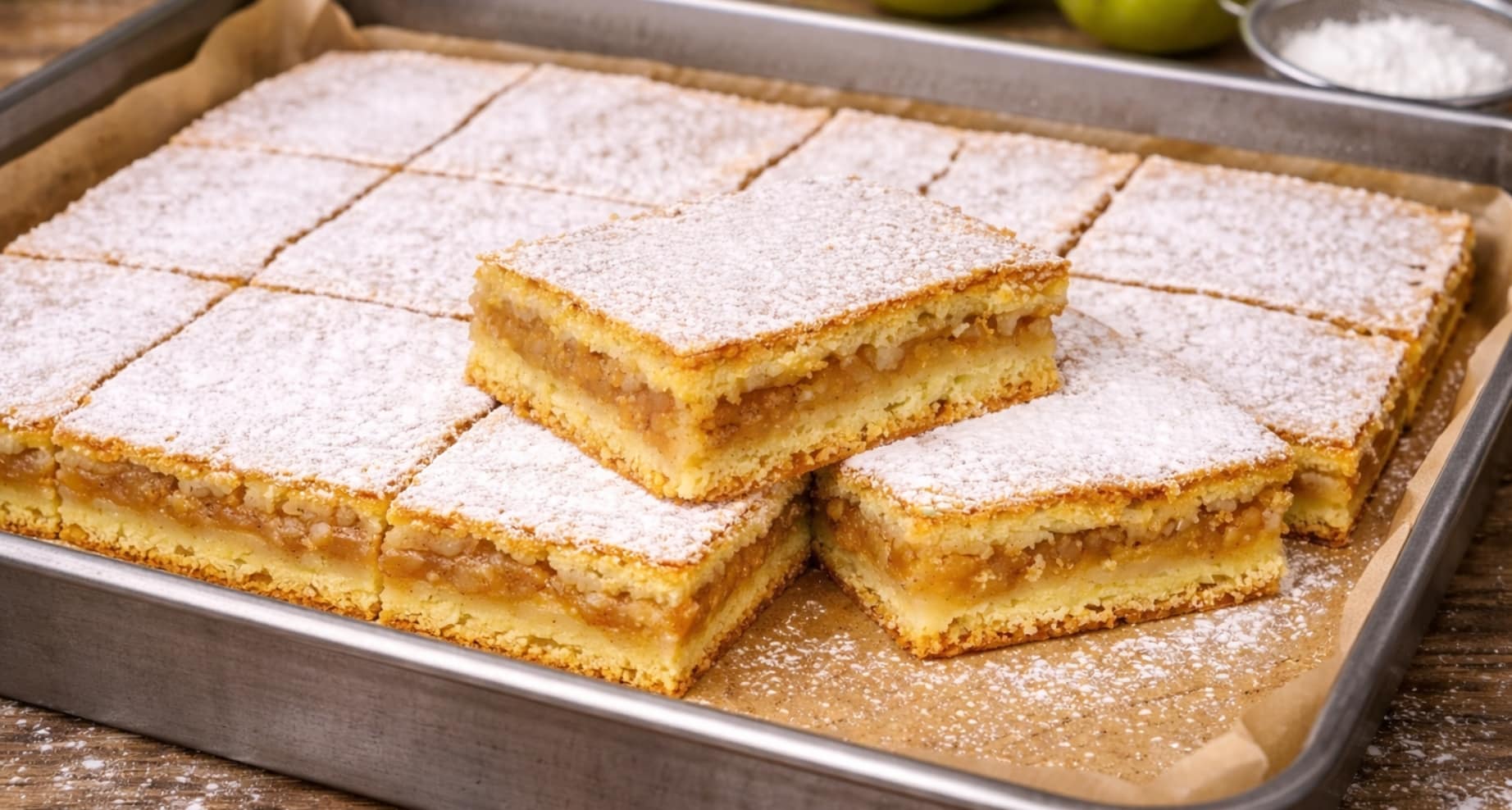 Šťavnatý jablečný koláč s ořechy „pro líné“: jednoduchý plechový dezert