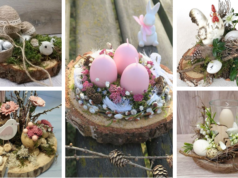 20+ úžasných velikonočních dekorací – Využijte odřezek z kmene stromu!