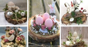 20+ úžasných velikonočních dekorací – Využijte odřezek z kmene stromu!