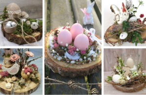 20+ úžasných velikonočních dekorací – Využijte odřezek z kmene stromu!