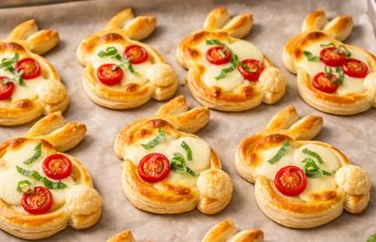 Slaní velikonoční zajíčci z listového těsta: Bleskové pohoštění s mozzarellou a rajčátky Slaní velikonoční zajíčci z listového těsta: bleskové mini pizzy za 20 minut