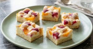 Nadýchaná bublanina s mandarinkami, malinami a tvarohem: Dokonalý moučník na plech