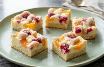 Nadýchaná bublanina s mandarinkami, malinami a tvarohem: Dokonalý moučník na plech